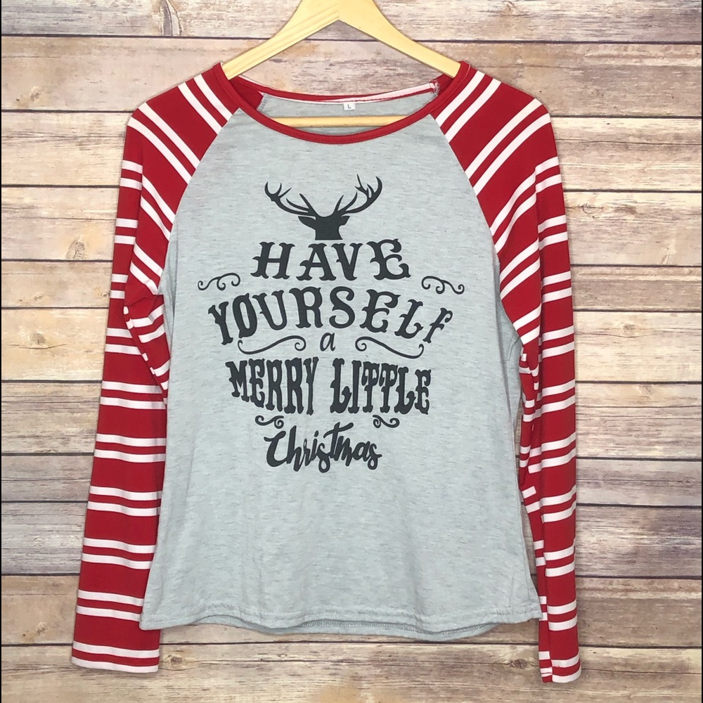 Christmas/Candy cane sleeve Graphic Tee #D9